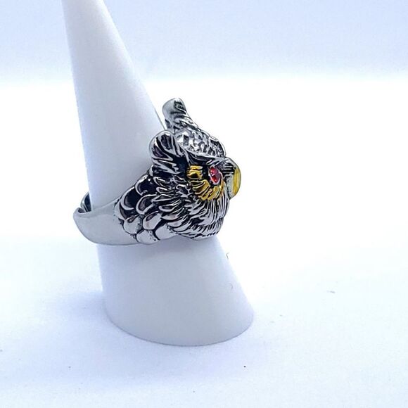 Red Eye Owl Statement Ring 3D Unisex Native American Stainless Steel Jewelry - Picture 5 of 7